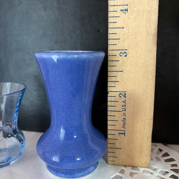 Vtg Blue Mini Bud Vases 2” 3” Set Of Two - Picture 8 of 9